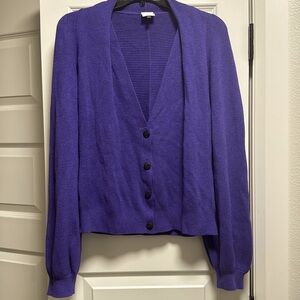 ANTHROPOLOGIE Cabi Sunday Cardigan Purple Sweater Button-up Ribbed Knit Large